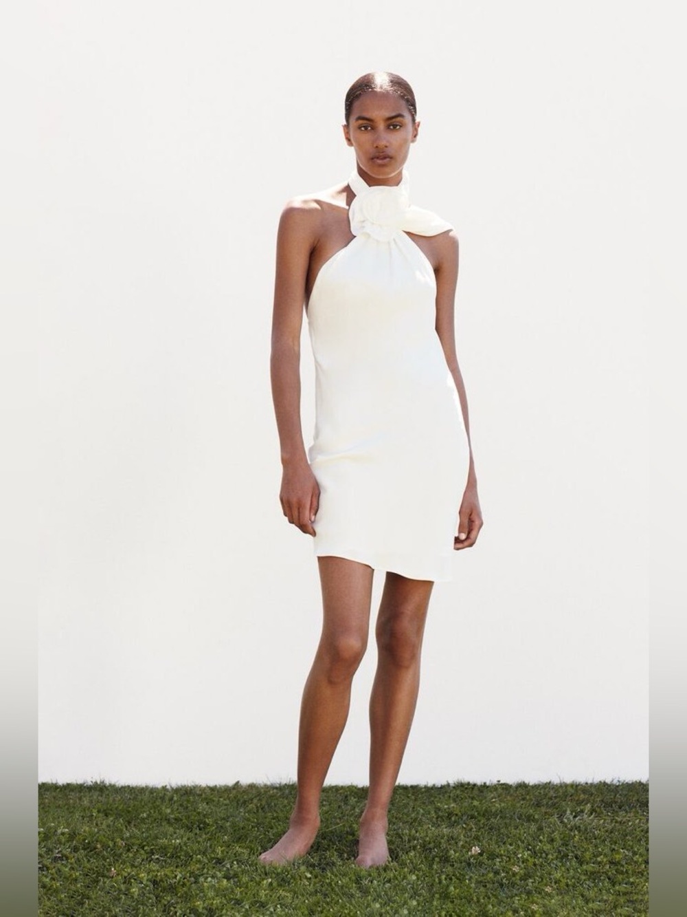 Zara Satin Effect White Halter Mini Dress